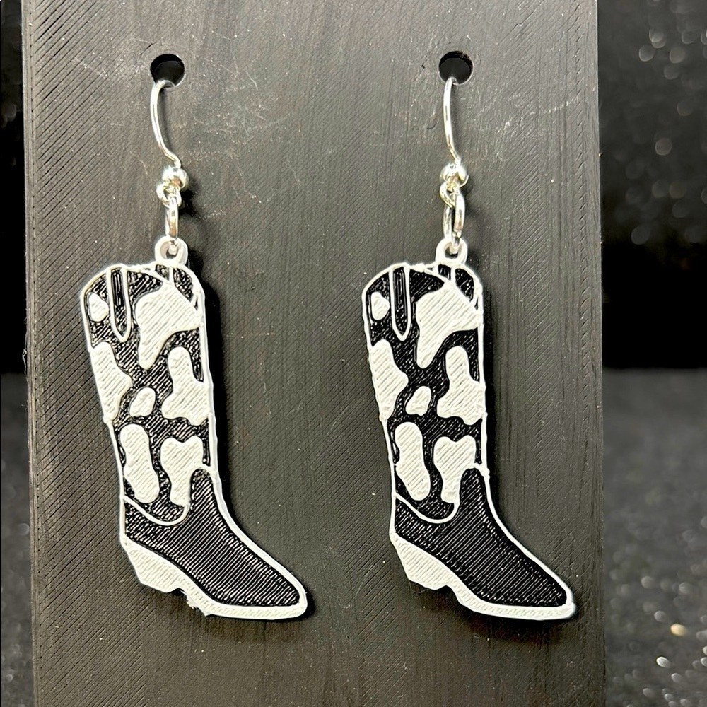 Cowboy Boot Earrings in Black and White